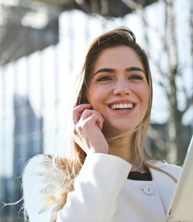 A woman walking on the phone